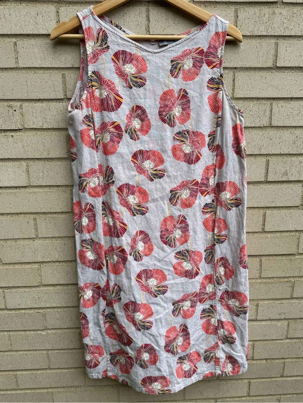 Habitat Sleeveless Linen-Blend Midi Shift Dress Oatmeal Pink Floral Small - Picture 1 of 5